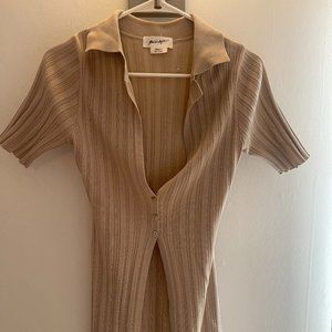 The Line by K, neutral ribbed low cut button top, Size S.